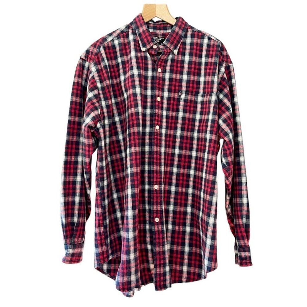 Ralph Lauren Jeans Co Men's Sz XL Red Black White Plaid Flannel Button Up Shirt